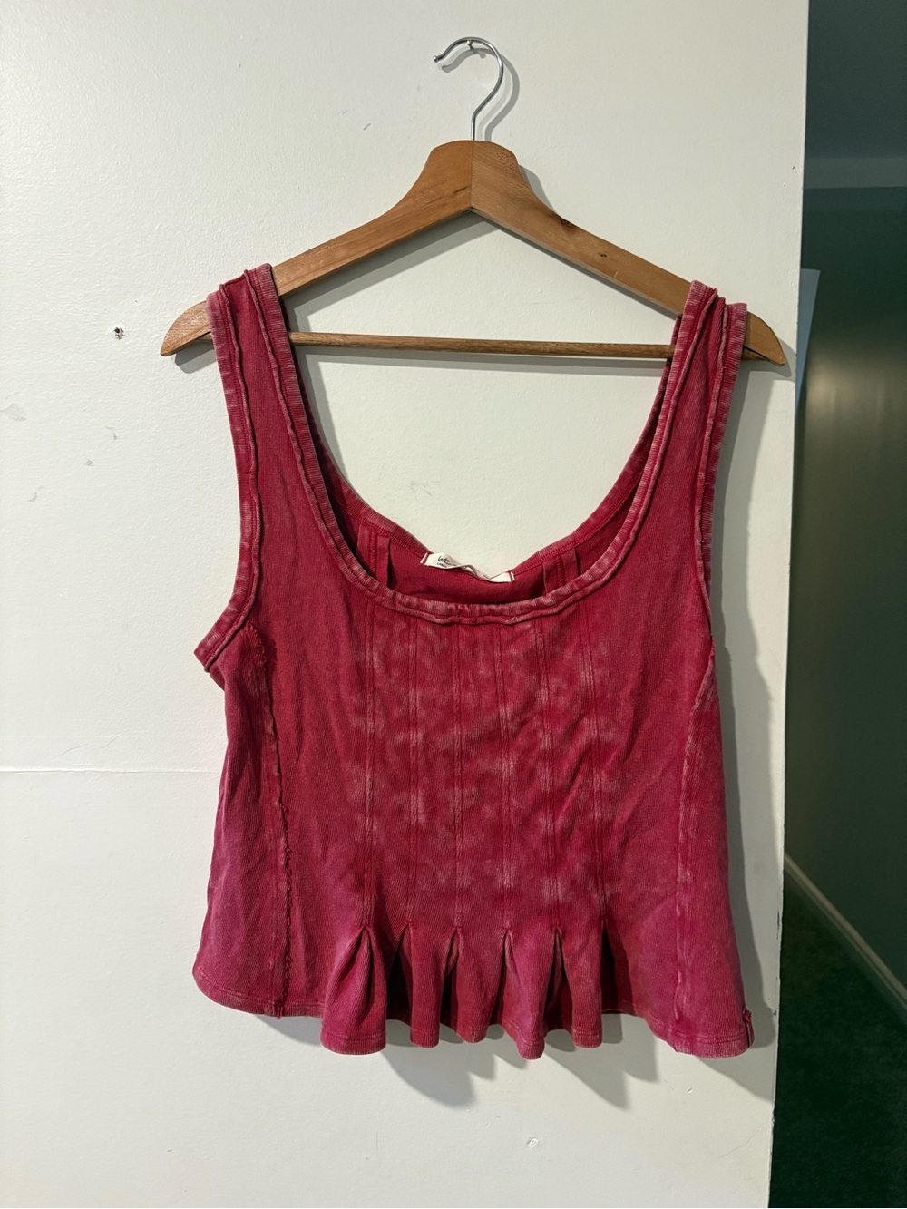 Free People Washed Burgundy Peplum Tank